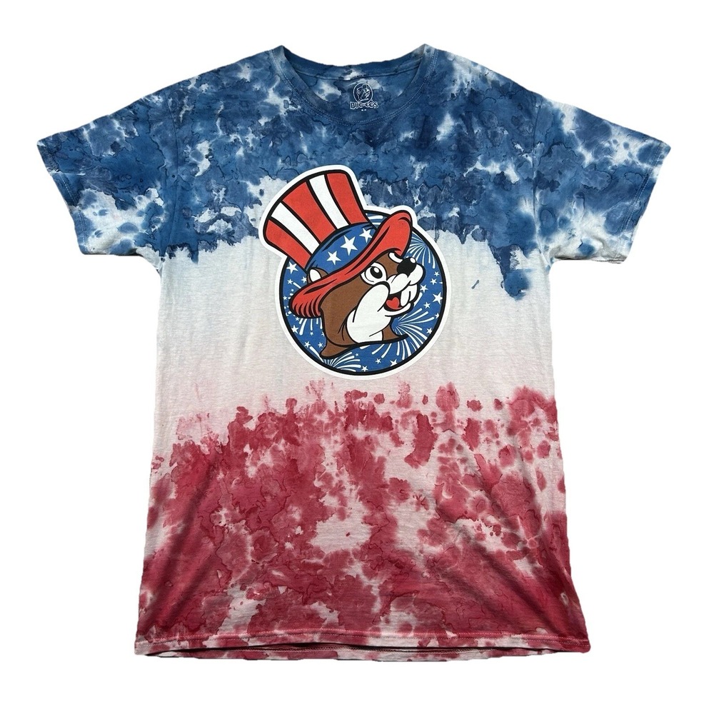 Buc-ee's Shirt Mens M Patriotic Red White Blue America Tie Dye Beaver